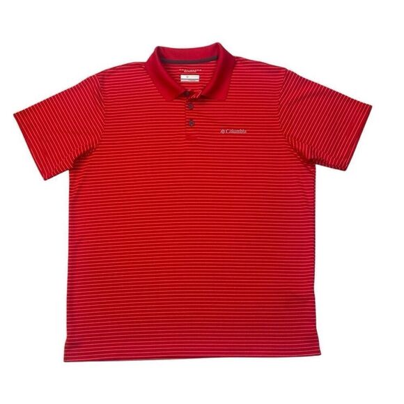 Columbia Omni-Shade Sun Protection Red Stripe Short Sleeve Polo Shirt Men Large - Picture 1 of 8